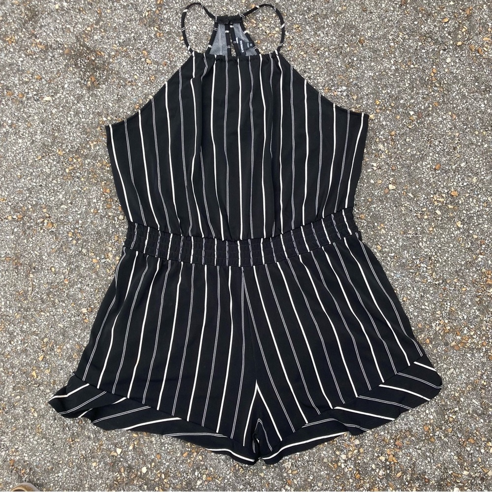 Black & White Striped Halter Romper